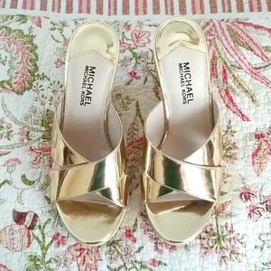 Michael Kors Gold Tone Wedge Sandals